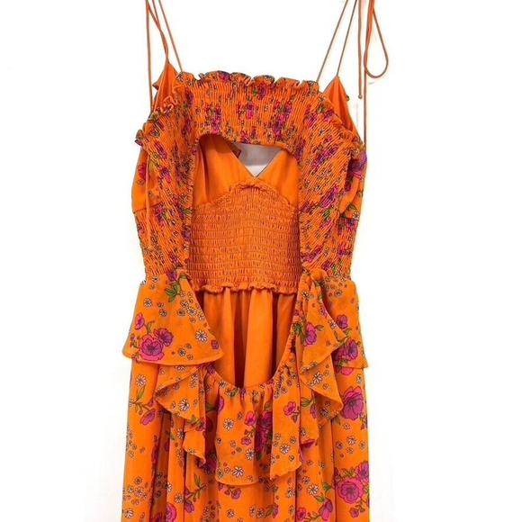 For Love & Lemons Peony High Low Floral Midi Dress Size M Adjustable Straps - Picture 4 of 11